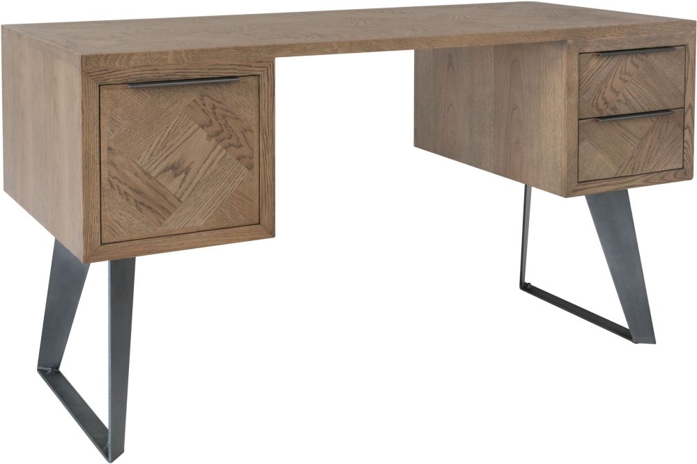 Chevron Oak And Metal Desk