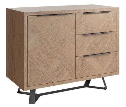 Chevron Oak And Metal 1 Door 3 Drawer Medium Sideboard