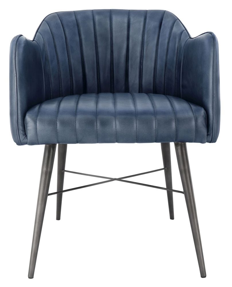 Cleona Blue Leather Dining Chair Sold In Pairs