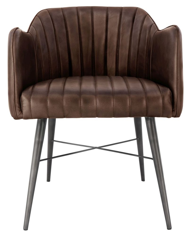 Cleona Brown Leather Dining Chair Sold In Pairs