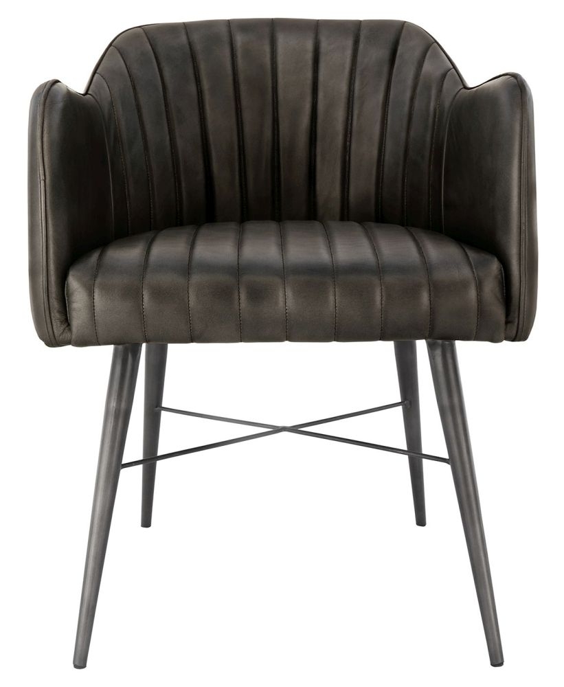 Cleona Dark Grey Leather Dining Chair Sold In Pairs