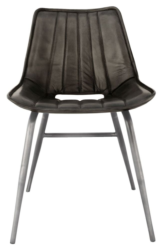 Dupont Dark Grey Leather Dining Chair Sold In Pairs