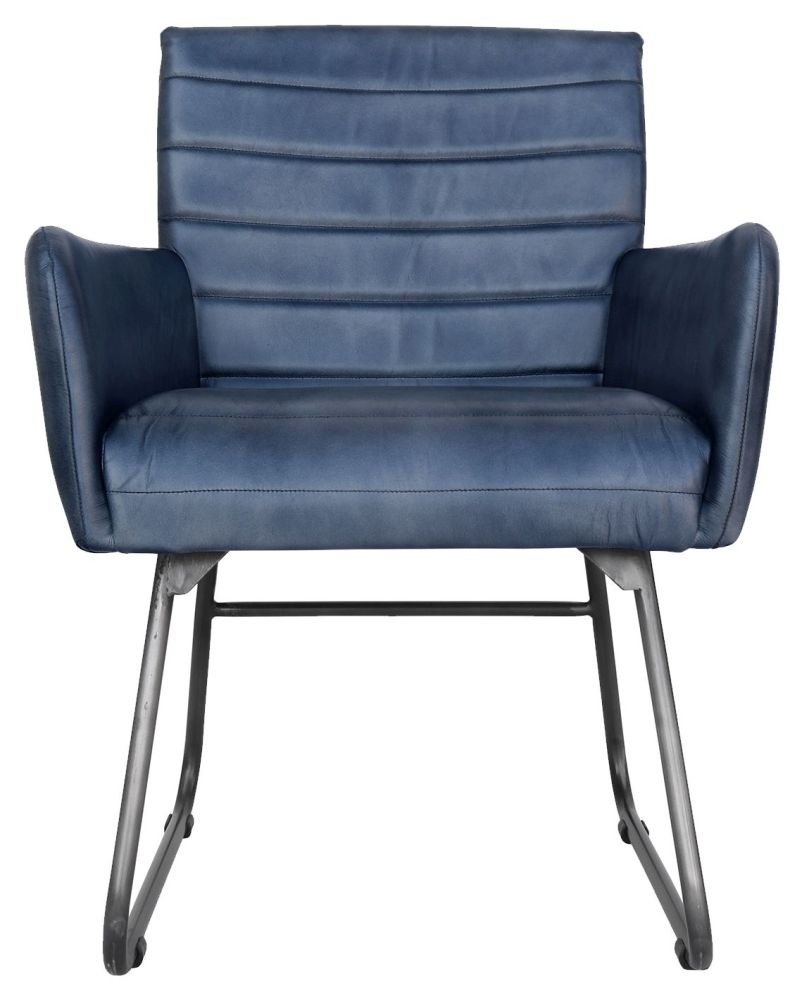 Erie Blue Leather Dining Chair Sold In Pairs