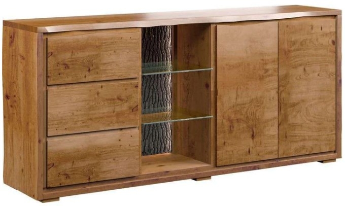 Harlech Industrial Live Edge Rustic Oak 2 Door 3 Drawer Sideboard With Led Light