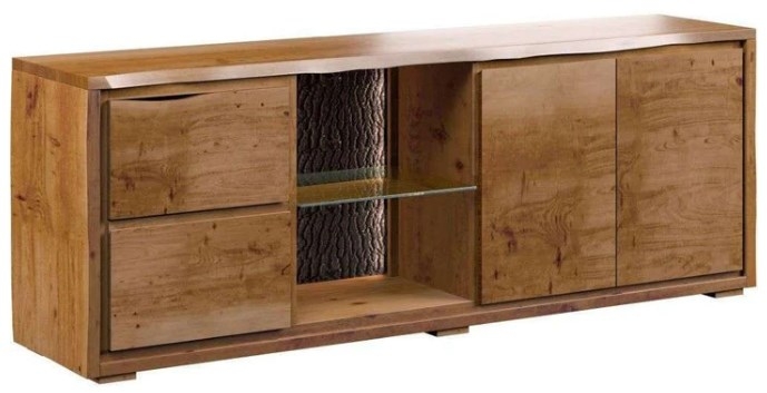 Harlech Industrial Live Edge Rustic Oak 2 Door 2 Drawer Tv Unit With Led Light