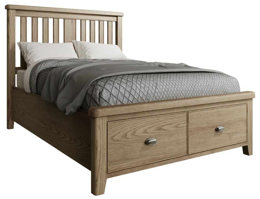 Hatton Oak Storage Bed With Wooden Headboard