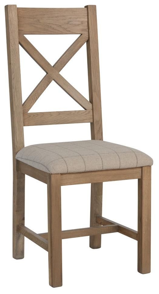 Hatton Oak Cross Back Dining Chair With Natural Fabric Seat Sold In Pairs
