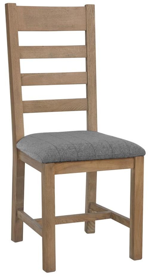 Hatton Oak Slatted Back Dining Chair With Grey Fabric Seat Sold In Pairs