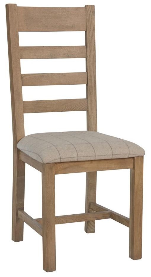 Hatton Oak Slatted Back Dining Chair With Natural Fabric Seat Sold In Pairs