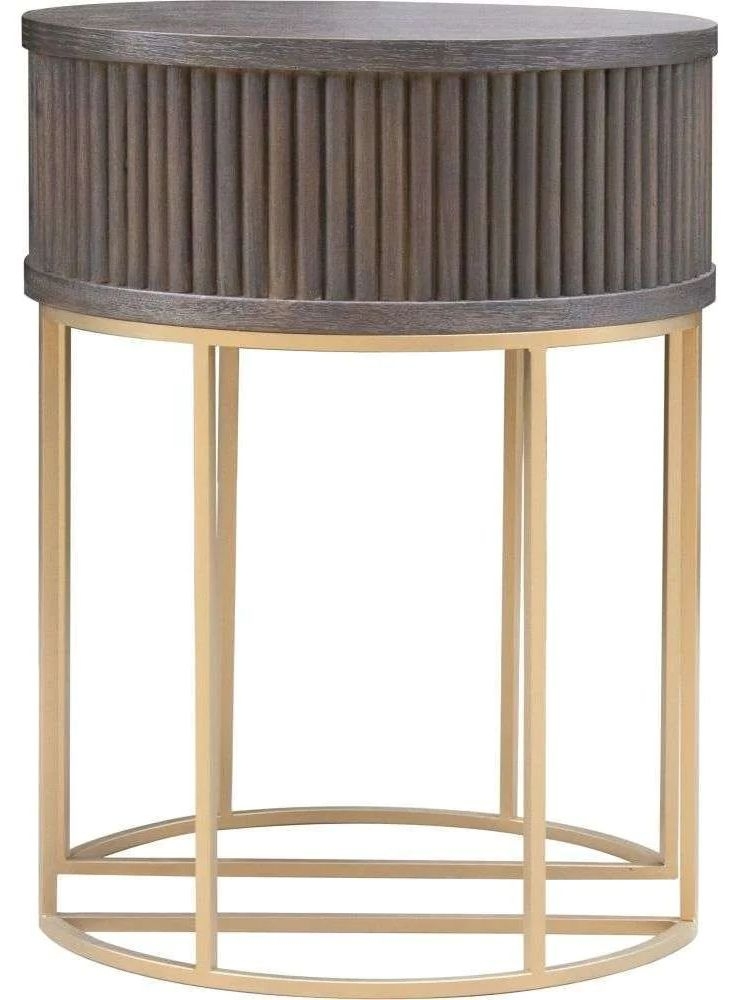 Hawarden Brown Fluted Ribbed Round Lamp Table