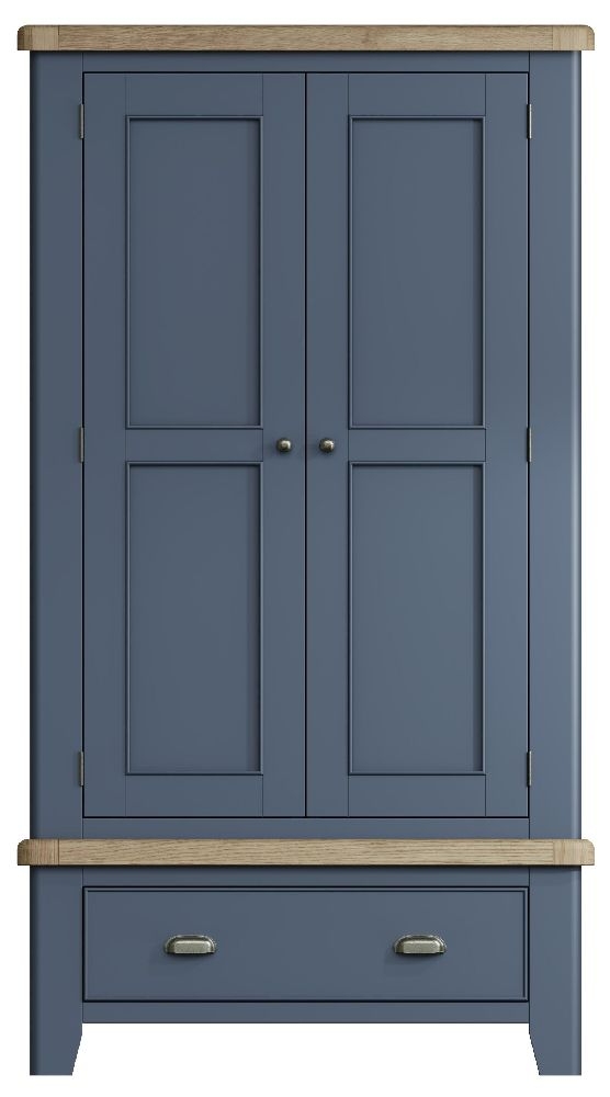 Ringwood Blue Painted 2 Door Wardrobe Oak Top
