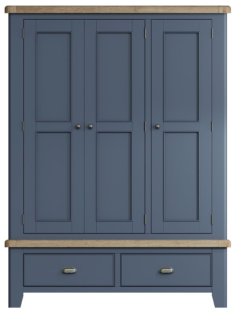 Ringwood Blue Painted 3 Door Wardrobe Oak Top