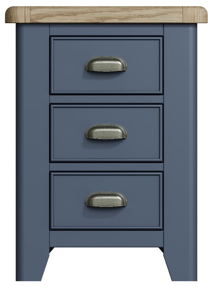 Ringwood Blue Painted 3 Drawer Large Bedside Cabinet Oak Top