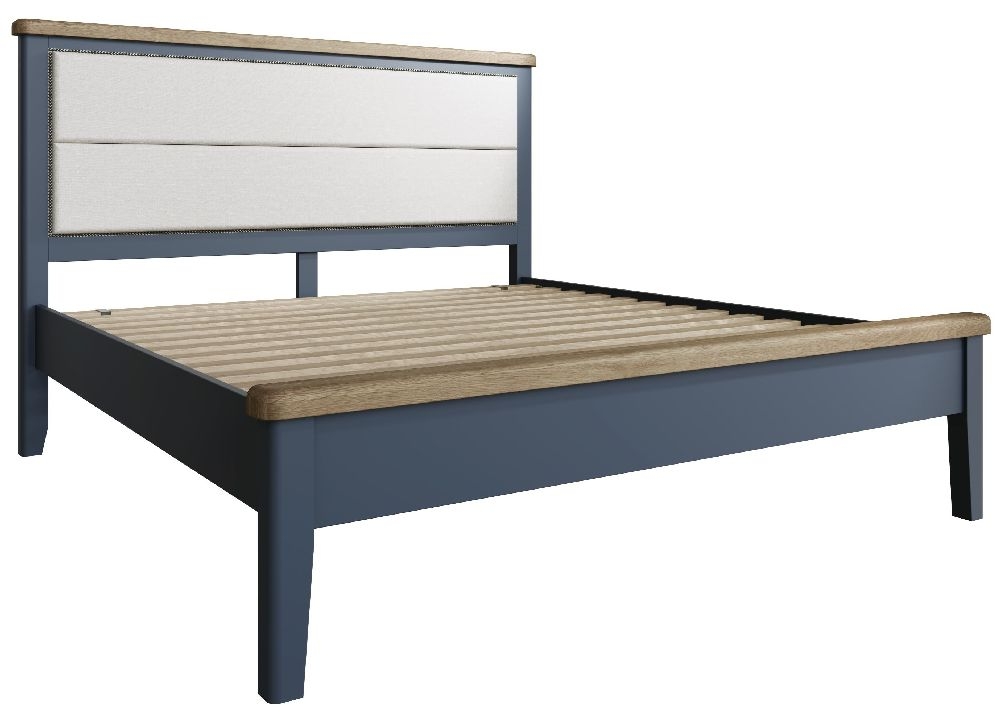 Ringwood Blue Painted Low Foot End Bed With Fabric Headboard