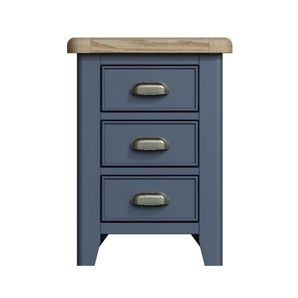 Ringwood Blue Painted 3 Drawer Bedside Cabinet Oak Top