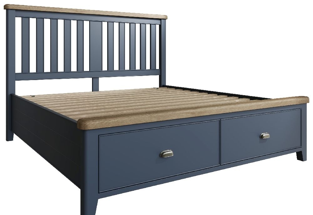 Ringwood Blue Painted Storage Bed With Wooden Headboard