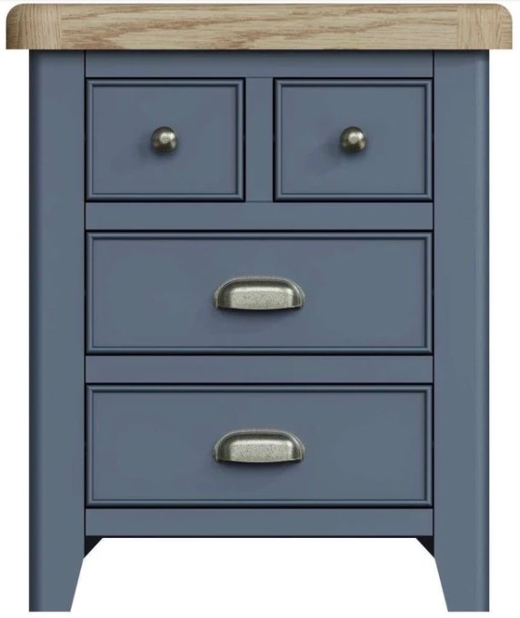 Ringwood Blue Painted 3 Drawer Extra Large Bedside Cabinet Oak Top