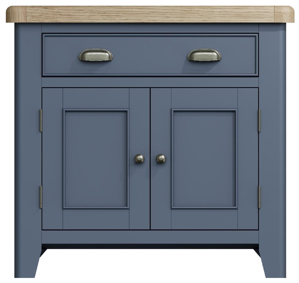 Ringwood Blue Painted 2 Door 1 Drawer Sideboard Oak Top