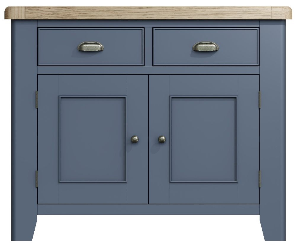 Ringwood Blue Painted 2 Door 2 Drawer Sideboard Oak Top