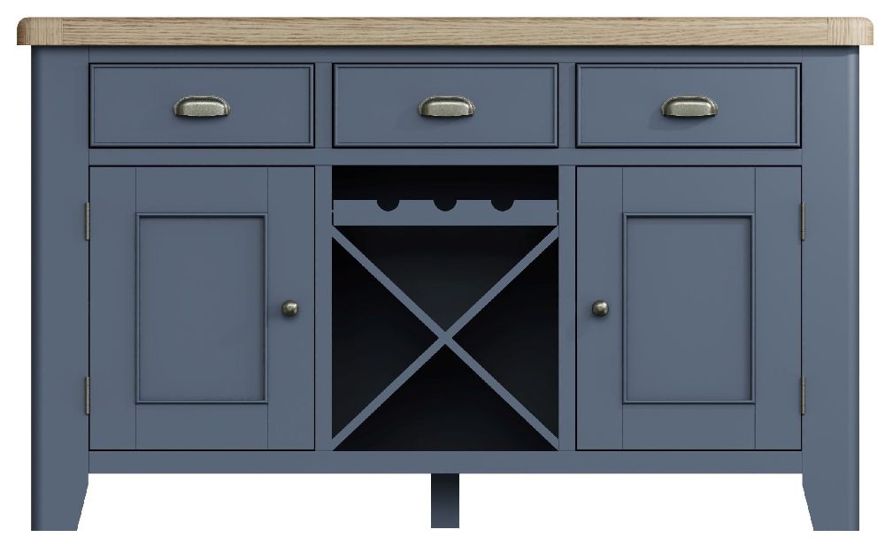 Ringwood Blue Painted 2 Door 3 Drawer Sideboard Oak Top