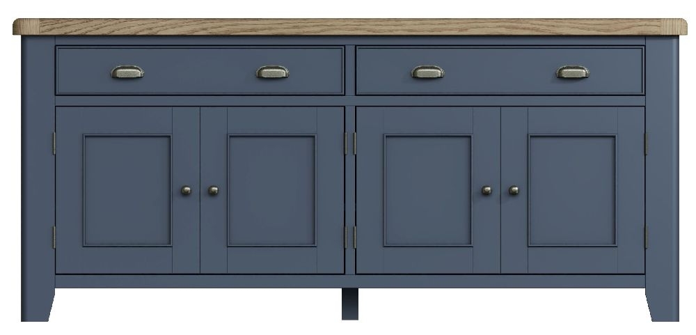 Ringwood Blue Painted 4 Door 2 Drawer Sideboard Oak Top