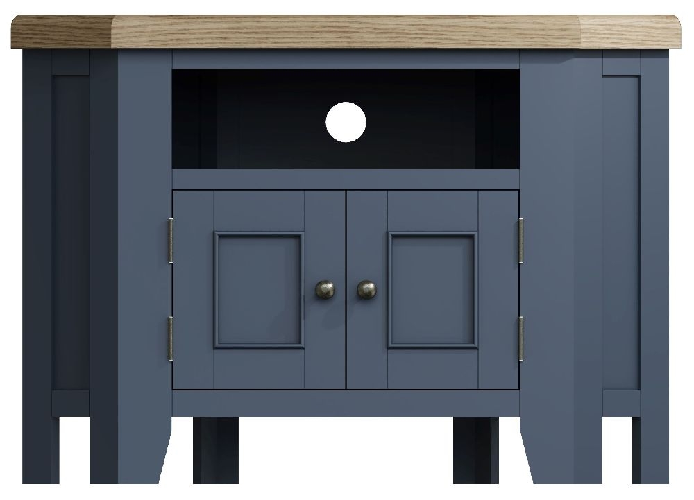 Ringwood Blue Painted Corner Tv Unit Oak Top