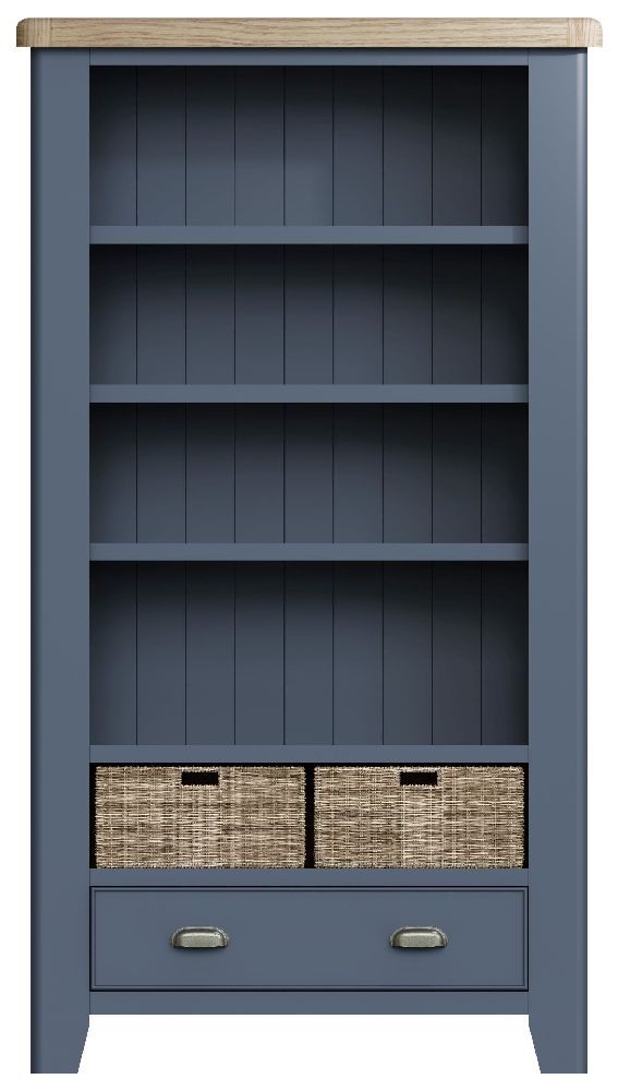 Ringwood Blue Painted Large Bookcase Oak Top