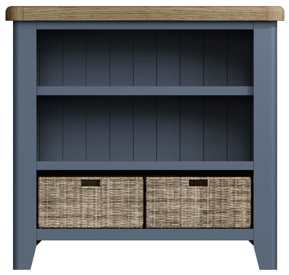 Ringwood Blue Painted Small Bookcase Oak Top