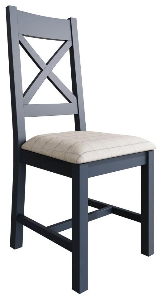 Ringwood Blue Painted Cross Back Dining Chair With Natural Fabric Seat Sold In Pairs