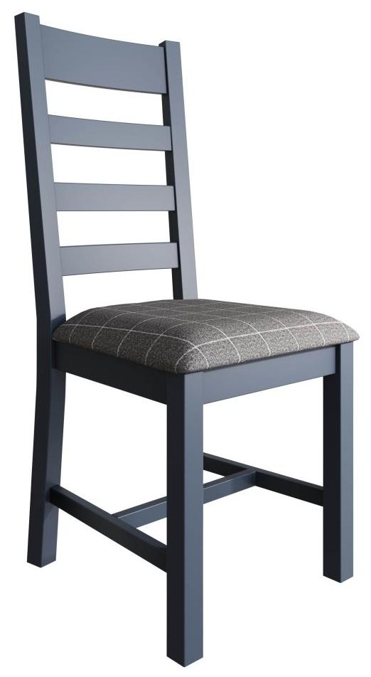 Ringwood Blue Painted Slatted Back Dining Chair With Grey Fabric Seat Sold In Pairs