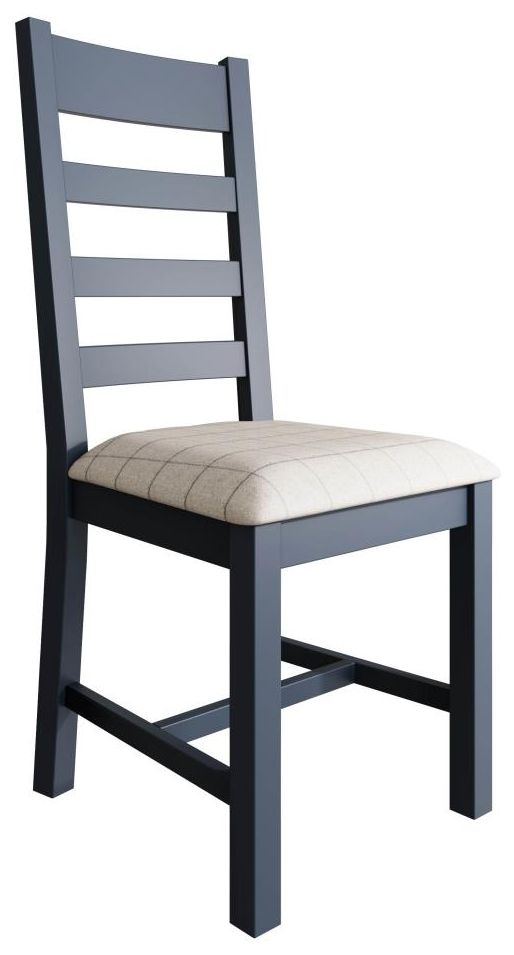 Ringwood Blue Painted Slatted Back Dining Chair With Natural Fabric Seat Sold In Pairs