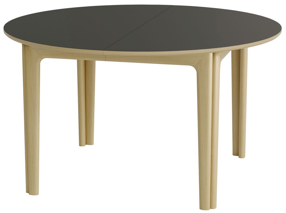 Skovby Sm112 4 To 14 Seater Round Extending Dining Table Black Nano Laminate With Oak White Oilfinish Without Extra Leaf Clearance B219