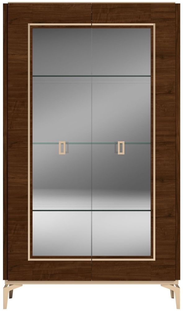 Status Eva Day Walnut Brown Italian 2 Glass Door Vitrine With Led Light