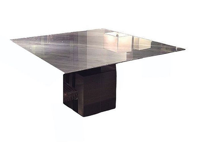 Stone International Athena Thin Square Dining Table Marble And Polished Steel