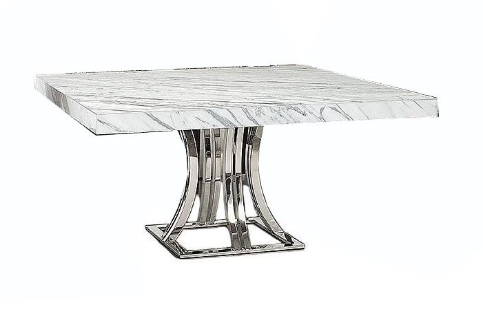 Stone International Aurora Square Dining Table Marble And Polished Stainless Steel