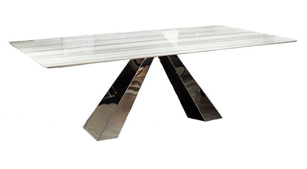 Stone International Butterfly Dining Table Marble And Polished Stainless Steel
