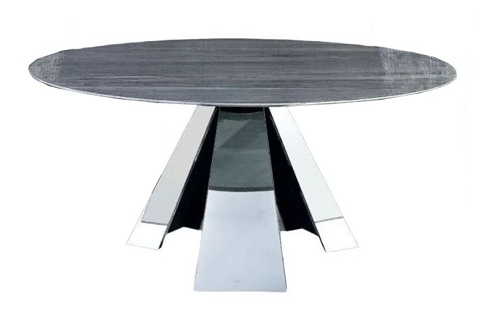 Stone International Butterfly Round Dining Table Marble And Polished Stainless Steel