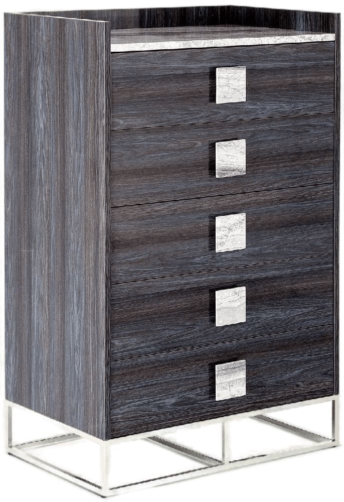 Stone International Elliot Marble And Polished Steel 5 Drawer Chest