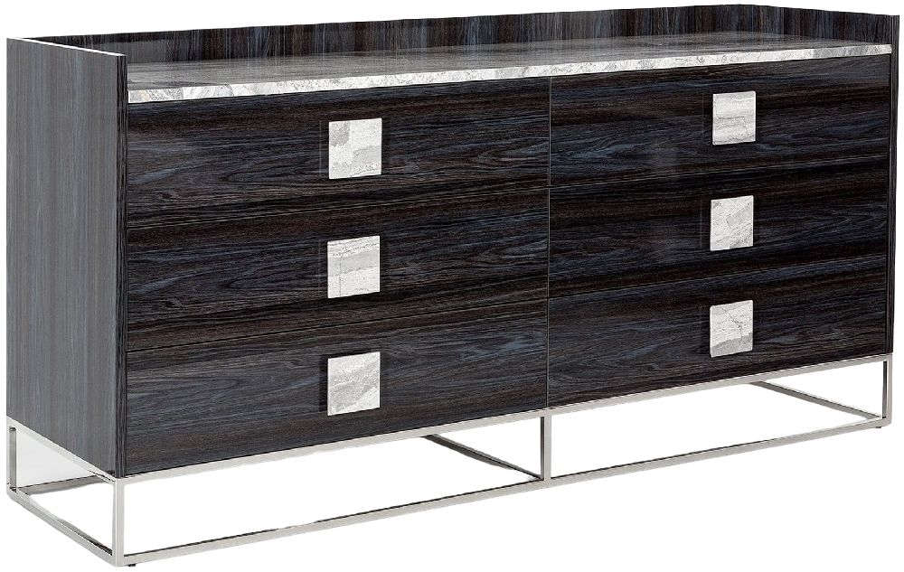 Stone International Elliot Marble And Polished Steel 6 Drawer Chest