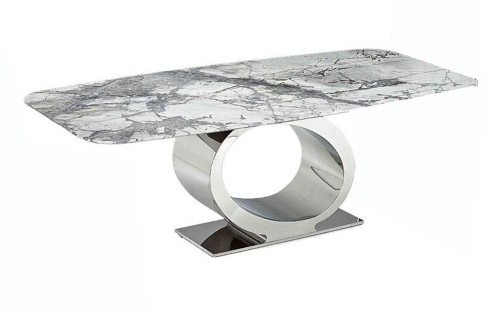 Stone International Eye Rounded Top Dining Table Marble And Metal