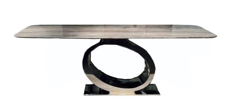 Stone International Eye Boxed Edge Dining Table Marble And Metal