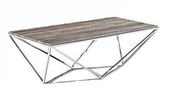 Stone International Stuart Marble Coffee Table Clear Glass And Polished Stainless Steel