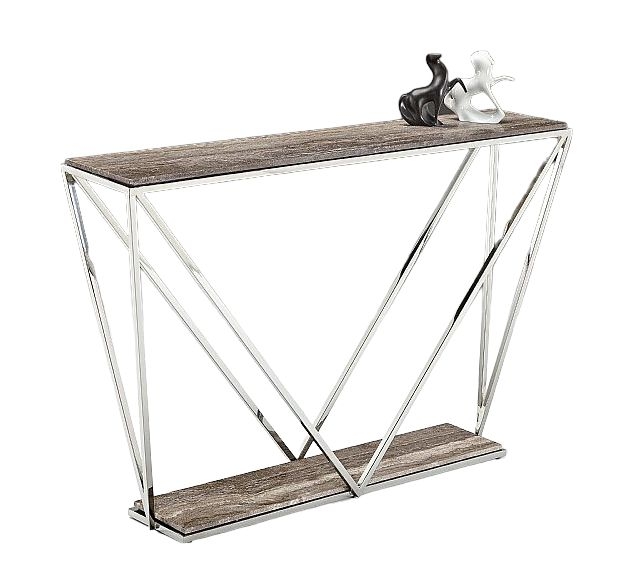 Stone International Stuart Marble Console Table Clear Glass And Polished Stainless Steel