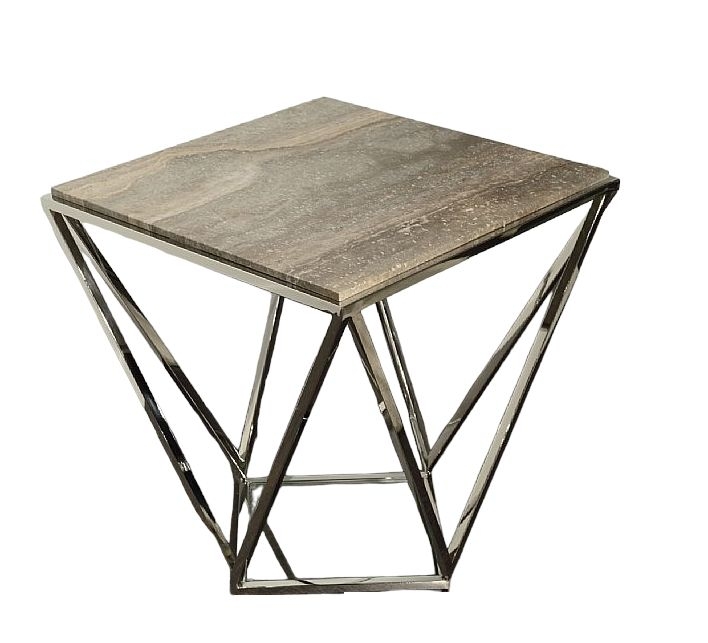 Stone International Stuart Marble Lamp Table Clear Glass And Polished Stainless Steel