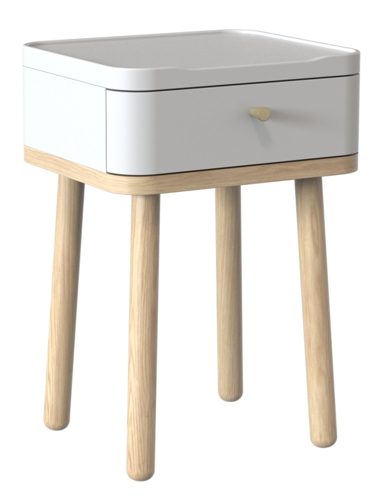 Tch Trua 1 Drawer Curved Bedside Cabinet Oak And White Painted