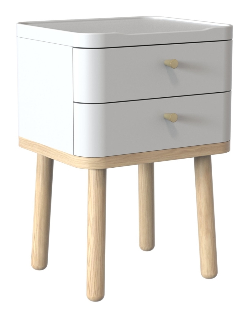 Tch Trua 2 Drawer Curved Bedside Cabinet Oak And White Painted