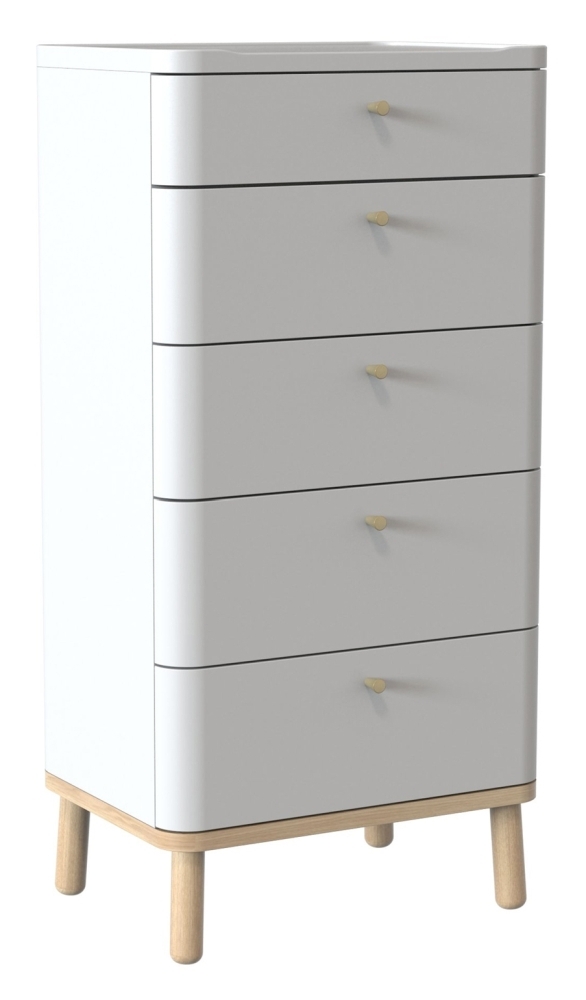 Tch Trua 5 Drawer Curved Tall Chest Oak And White Painted