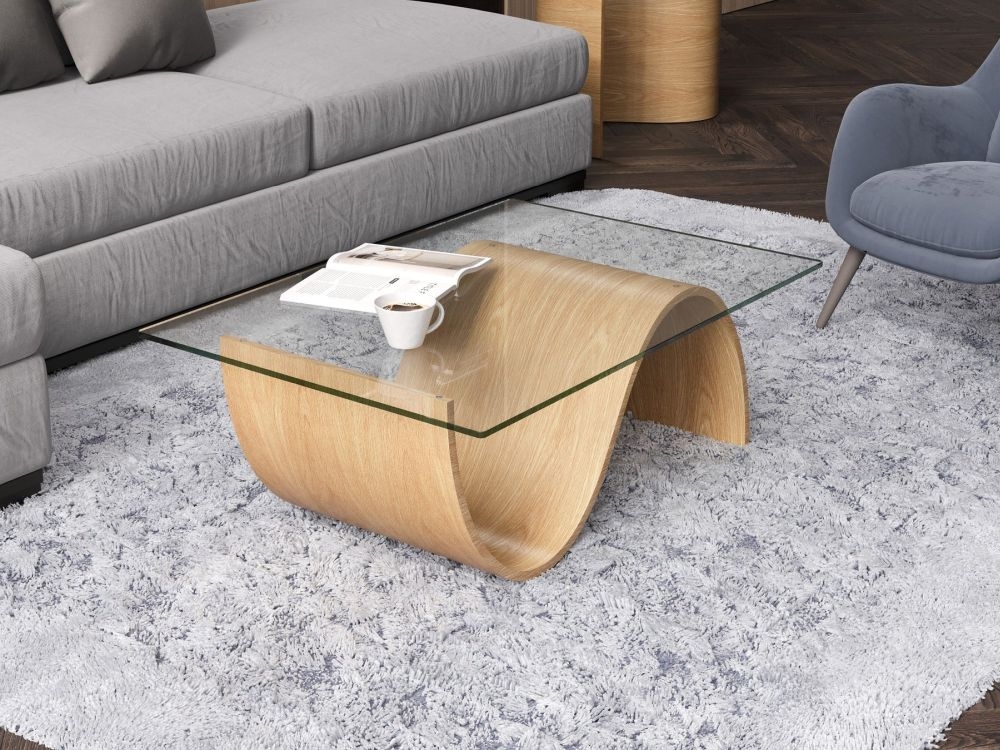 Tom Schneider Pulse Oak Glass Top Coffee Table