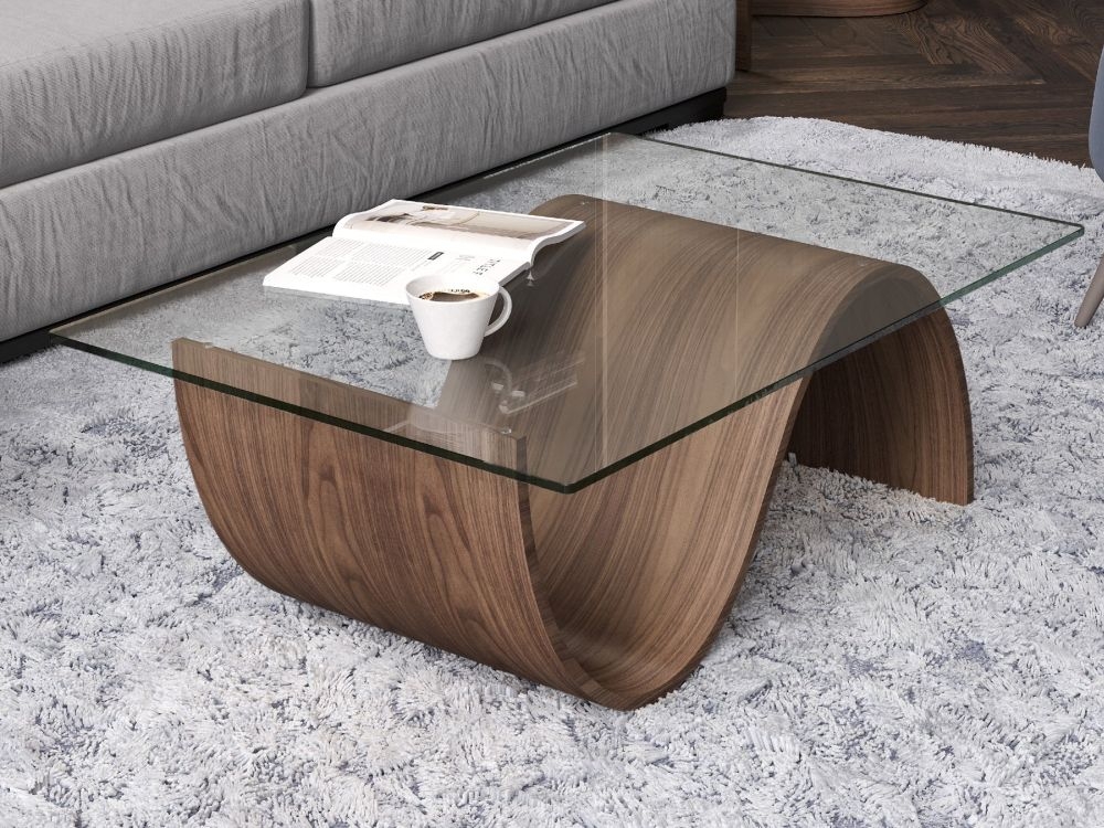 Tom Schneider Pulse Walnut Glass Top Coffee Table