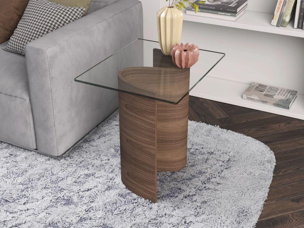 Tom Schneider Pulse Walnut Glass Top Lamp Table